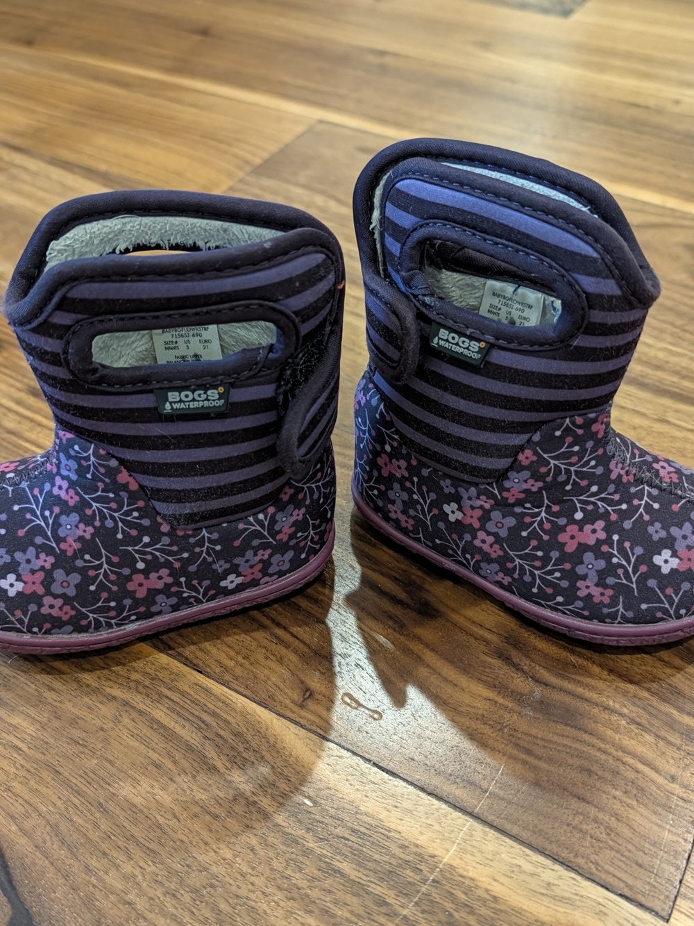 Bogs Kids Purple and Pink Floral Rain Boots